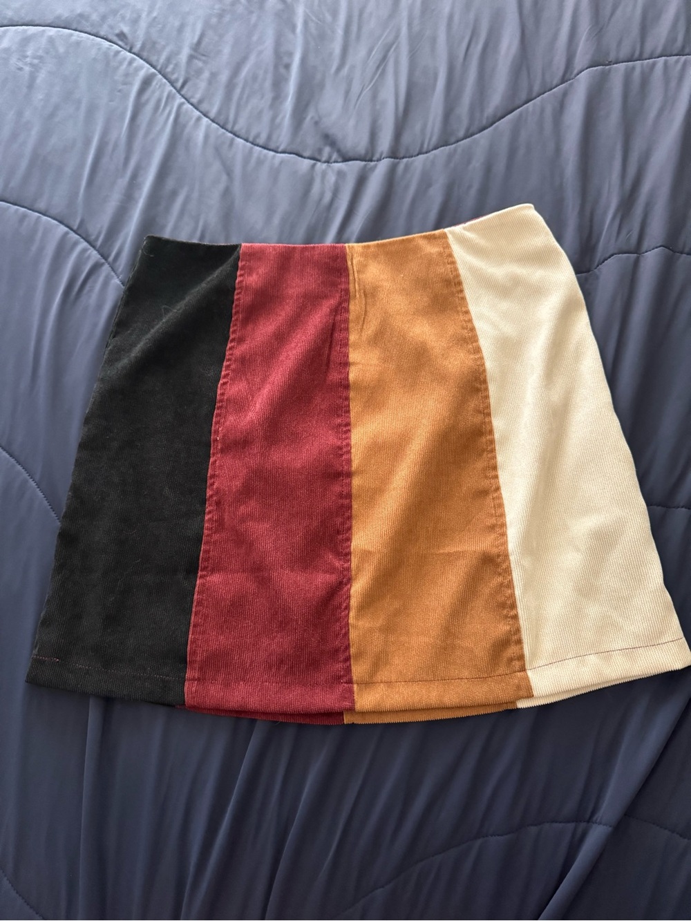 Altard State Colorblock Corduroy Mini Skirt - Black, Burgundy, Tan & Cream